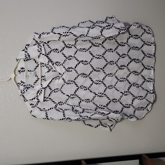 Neiman Marcus White & Blue 100% Linen V Neck Top Shirt, Size S - Picture 3 of 15